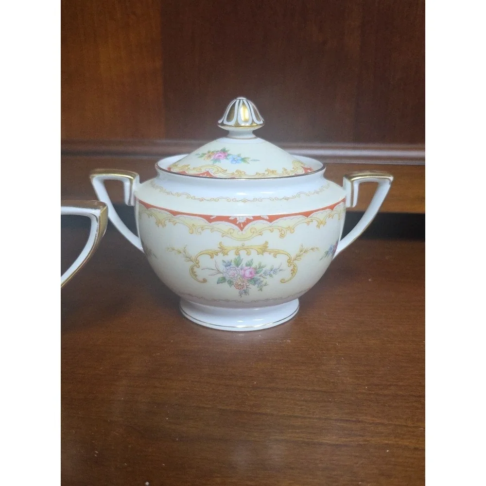 Vintage Noritake Oradell 588 Sugar Bowl w/Lid & Creamer floral pattern‎